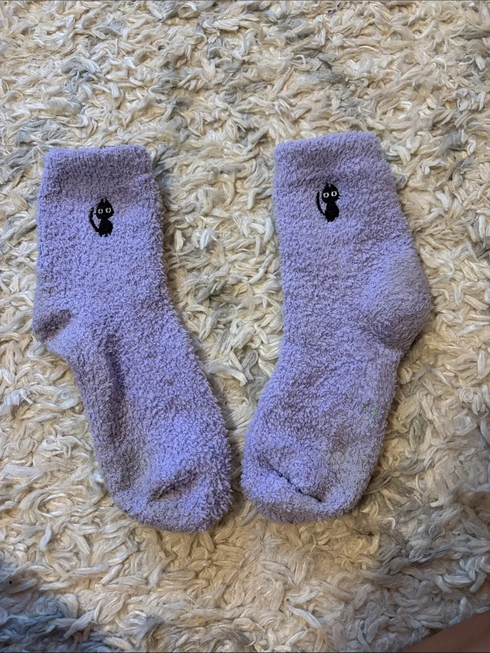 Cozy Lavender Fuzzy Socks with Owl Embroidery - Comfort Socks